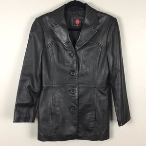 Vintage Gallery Black 100% Leather Coat Size PS EUC